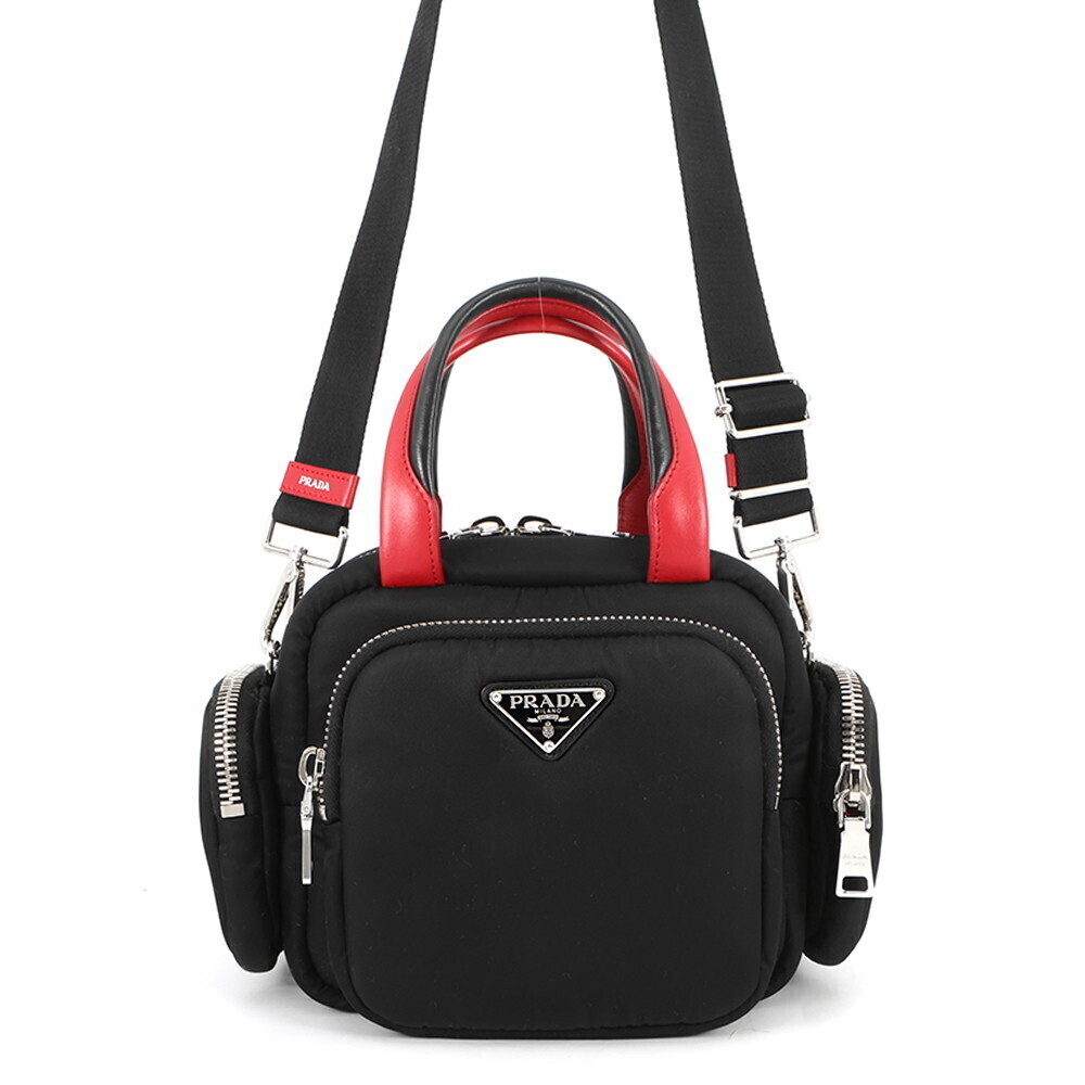 Prada handbag multi pocket leather shoulder bag black